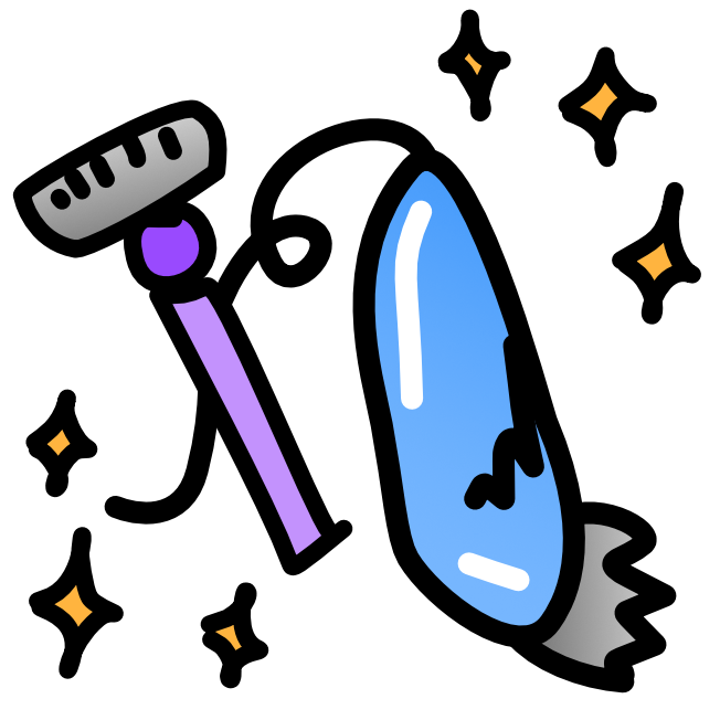 A razor with a purple handle sits next to a hair trimmer with a blue handle. There are sparkles around them. The image has black line art. 